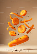Fresh carrot slices and peels floating with soil
