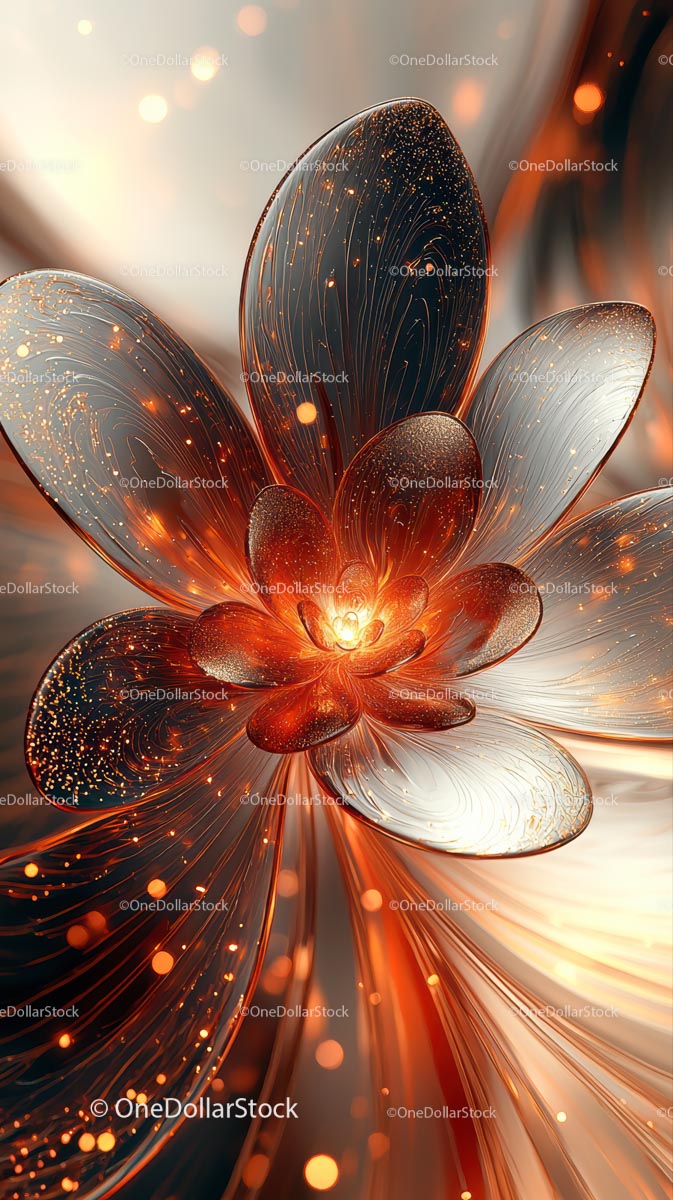 Elegant Glowing Abstract Flower Digital Art with Sparkling Light Effects