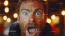 Dynamic Close-Up of Surprised Man with Wide Eyes and Open Mouth