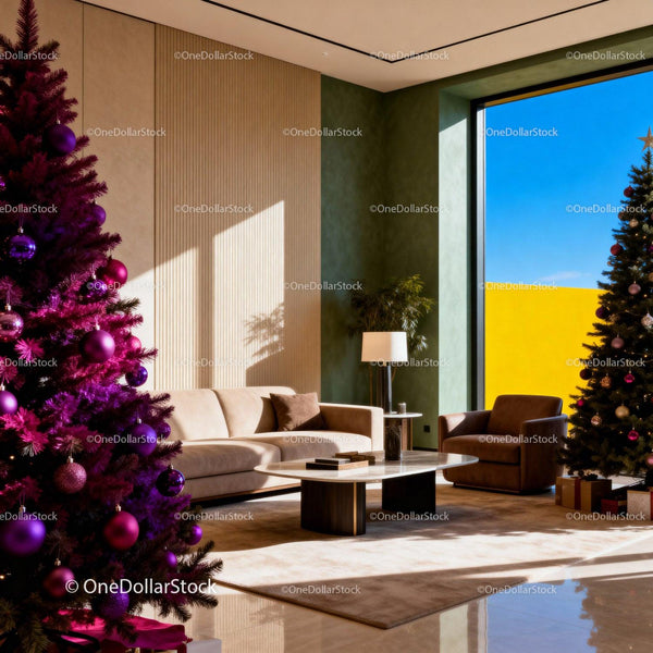 Modern Living Room with Festive Christmas Decorations