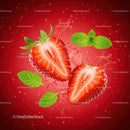 Fresh Strawberry Halves with Mint Leaves and Water Splash
