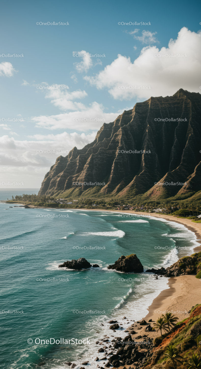 Majestic Mountain Cliffs and Pristine Beach Coastal Landscape