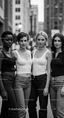Confident young women standing together in urban setting