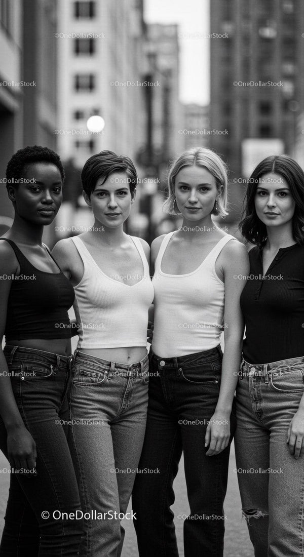 Confident young women standing together in urban setting