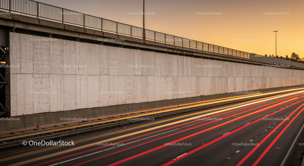 City Highway with Light Trails During Sunset in Urban Environment