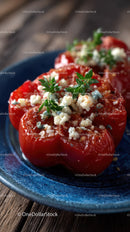 Stuffed Red Bell Peppers with Blue Cheese and Fresh Herbs