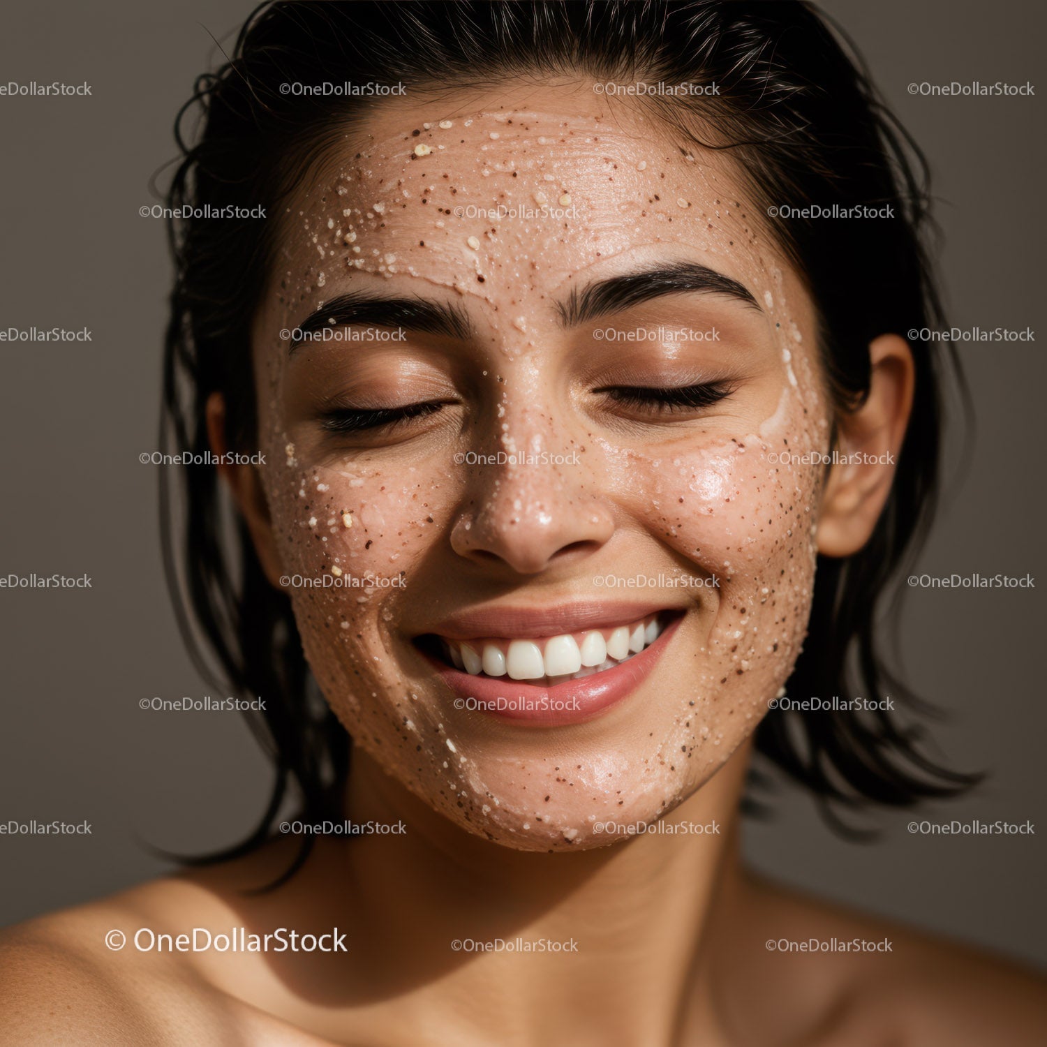 Young Woman Smiling With Clear Glowing Skin During Facial Treatment