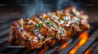 Juicy Grilled Meat Skewers with Charred Edges on Open Flame