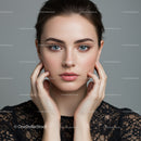 Portrait of a Young Woman with Blue Eyes and Elegant Lace Top