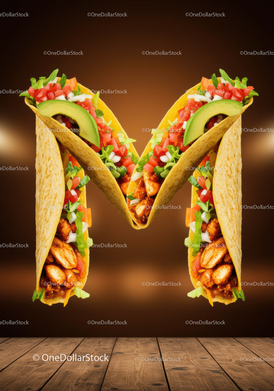 Tacos w kształcie litery M wypełnione świeżymi składnikami