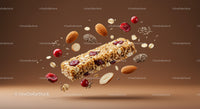 Nut and Berry Granola Bar Surrounded by Ingredients