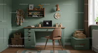 Child's Study Room with Wooden Desk and Cozy Decor
