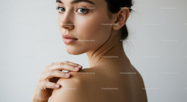 Portret młodej kobiety z nieskazitelną cerą i eleganckim wyglądem