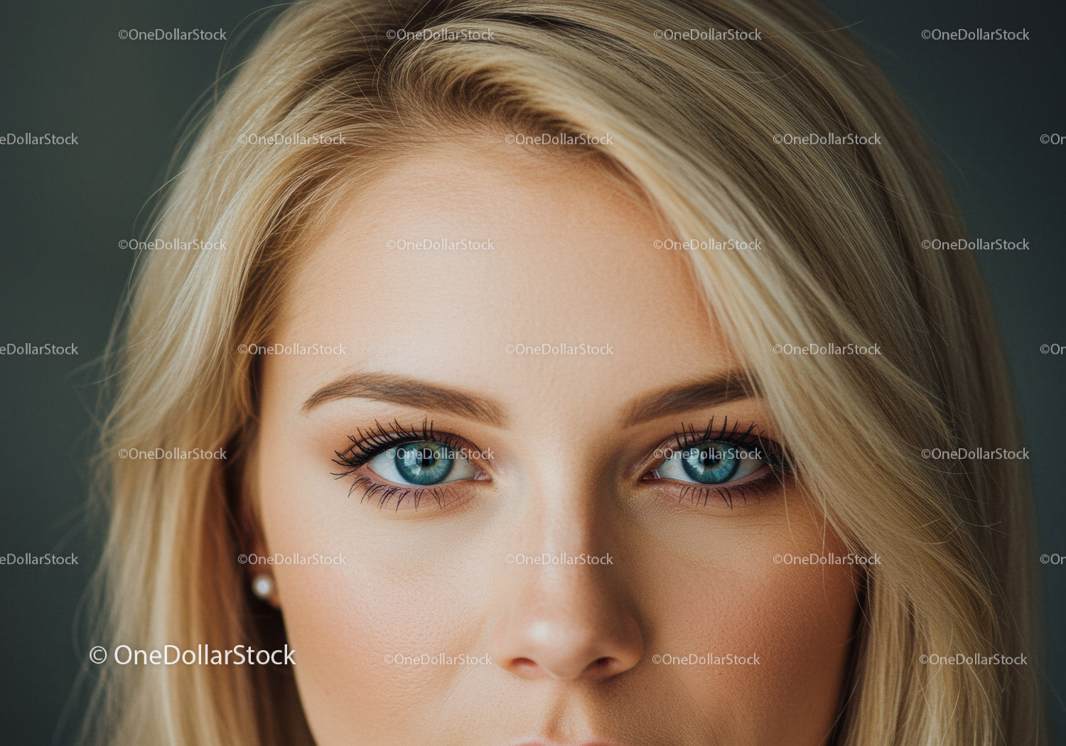 Close up of intense blue eyes and blonde hair