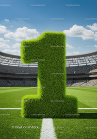 Green Grass Number One on Soccer Field with Crowd