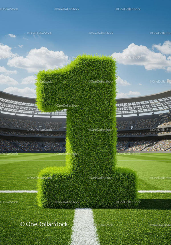 Green Grass Number One on Soccer Field with Crowd