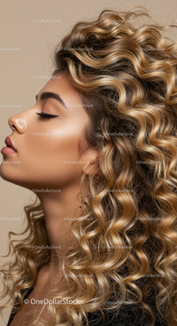 Profile of woman with voluminous curly blonde hair