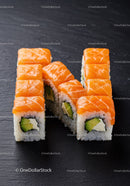 Fresh salmon sushi rolls with avocado and cream cheese