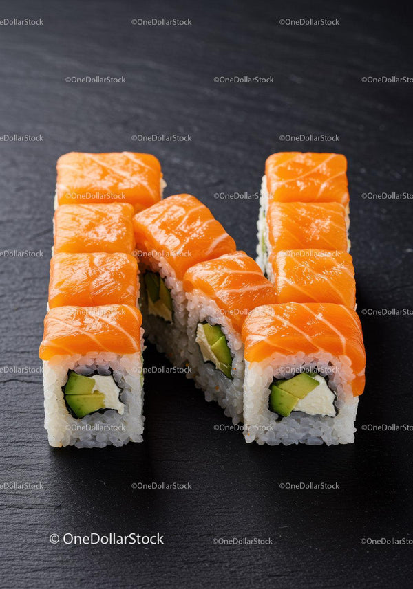 Fresh salmon sushi rolls with avocado and cream cheese
