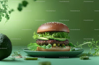 Fresh Cheeseburger with Lettuce and Cheese on a White Plate