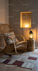 Cozy rocking chair corner with soft lighting and pillow