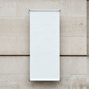 Blank White Vertical Banner on Stone Wall Background