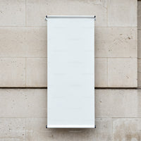 Blank White Vertical Banner on Stone Wall Background