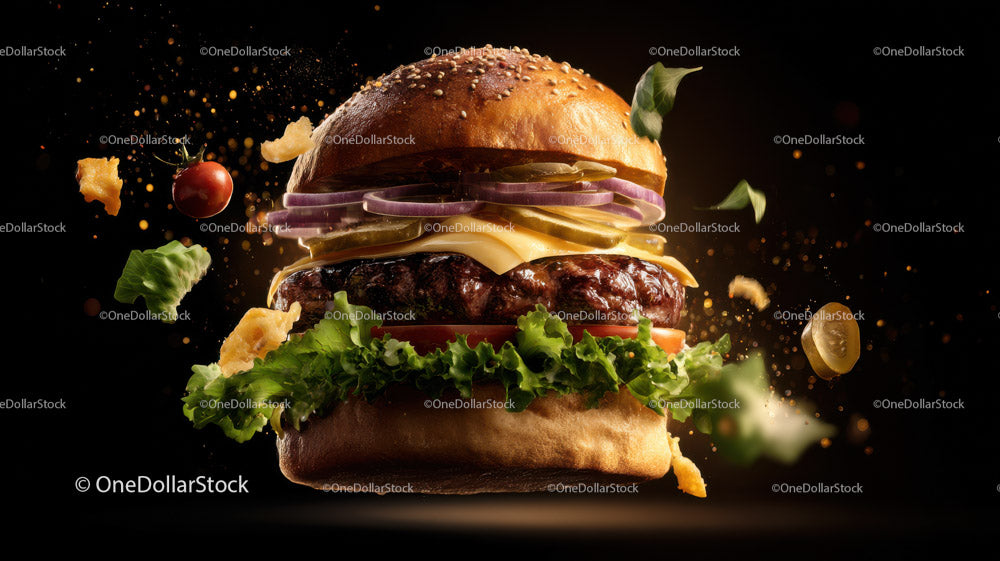 Juicy Gourmet Burger with Fresh Vegetables on Dark Background