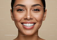 Closeup of cheerful woman with radiant smile and flawless skin