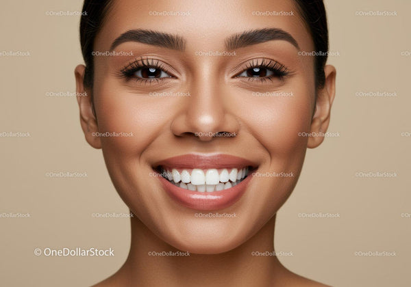 Closeup of cheerful woman with radiant smile and flawless skin