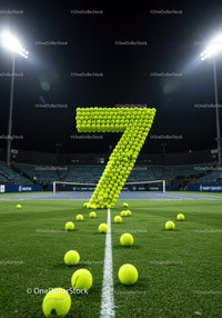 Illuminated Tennis Court Featuring Number Seven in Balls