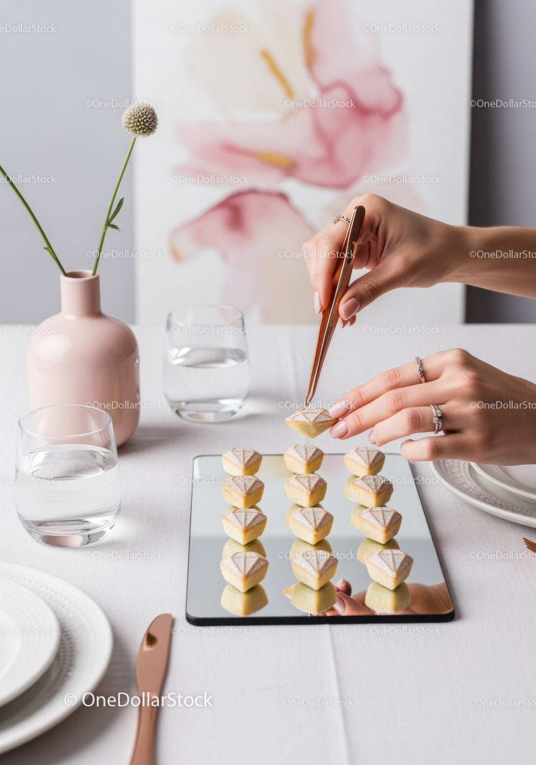 Elegant Woman decorating Cookies for Dessert Presentation