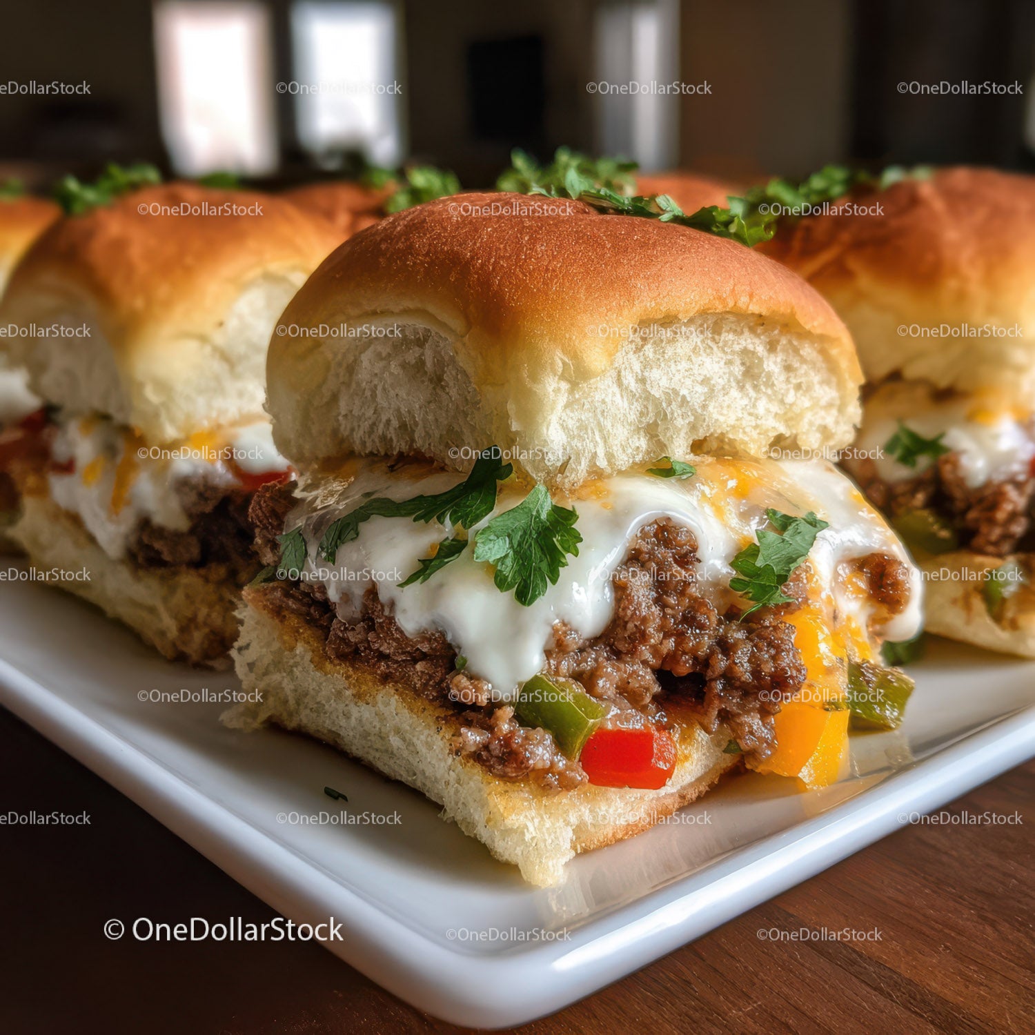 Hearty Ground Beef Sloppy Joe Sandwich with Cheese and Fresh Herbs
