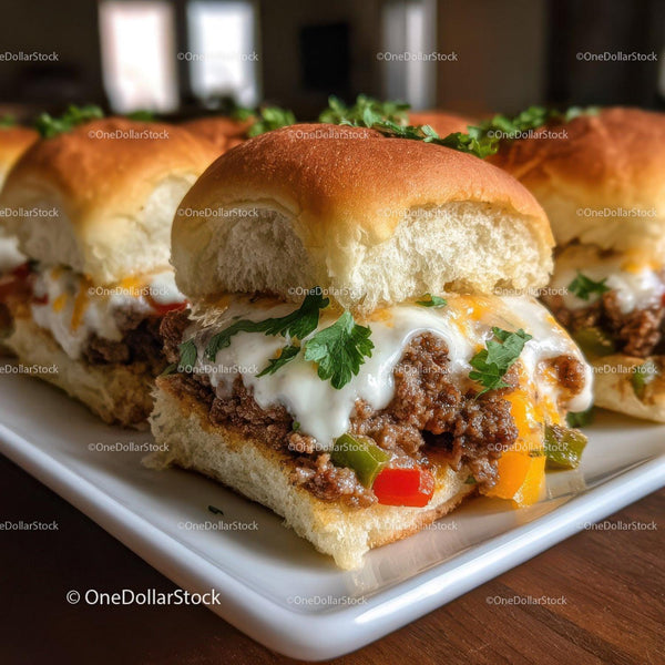 Hearty Ground Beef Sloppy Joe Sandwich with Cheese and Fresh Herbs