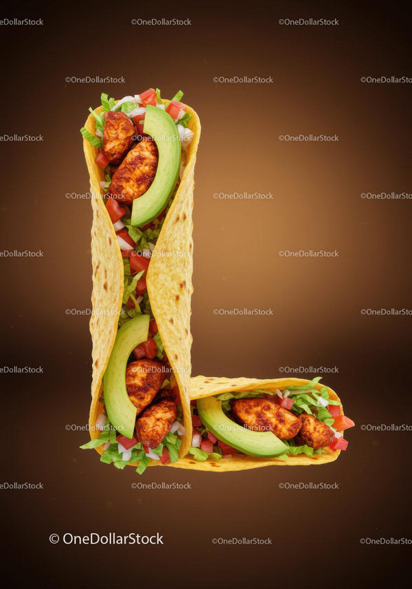 Two Chicken Tacos with Fresh Avocado and Vegetables