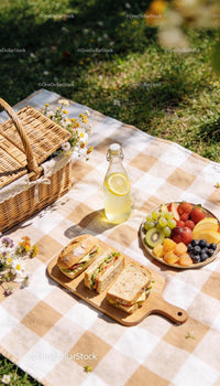 Summer Picnic with Fresh Sandwiches and Fruit Bowl