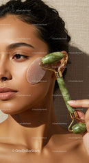 Close-up of Woman Using Jade Roller for Facial Massage