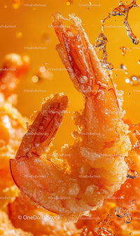Golden Fried Shrimp with Crispy Breading and Oil Splash