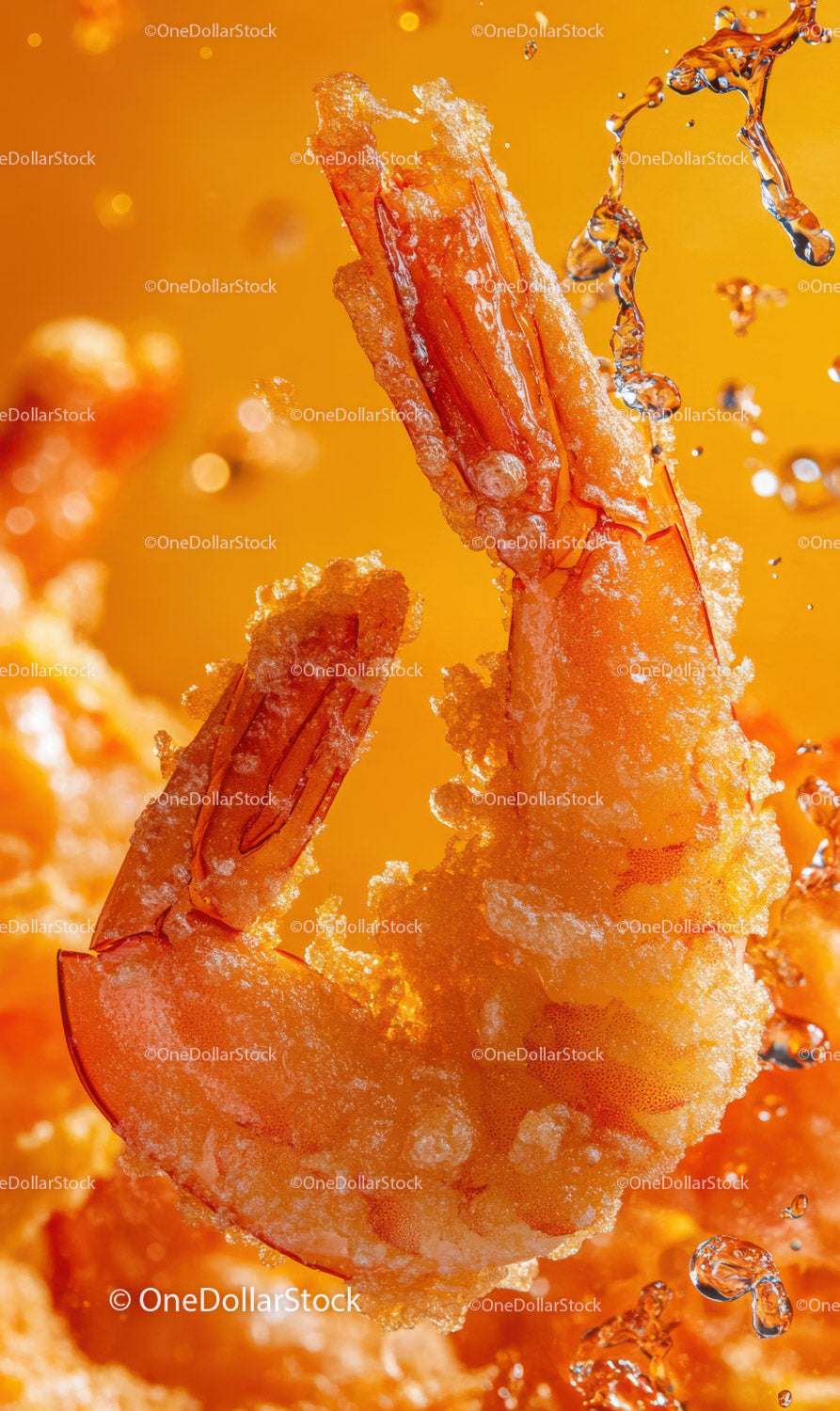 Golden Fried Shrimp with Crispy Breading and Oil Splash