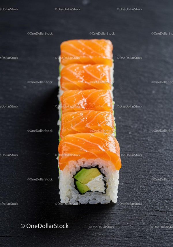 Fresh salmon sushi roll with avocado and cream cheese