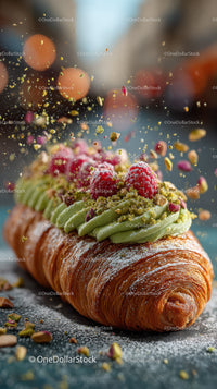 Raspberry Croissant with Pistachio Cream and Fresh Raspberries