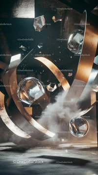 Modern Abstract Floating Geometric Art with Glass Spheres and Metallic Accents