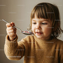 Little child holding a spoon with colorful sprinkles