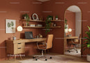 Cozy modern home office corner with natural wood accents