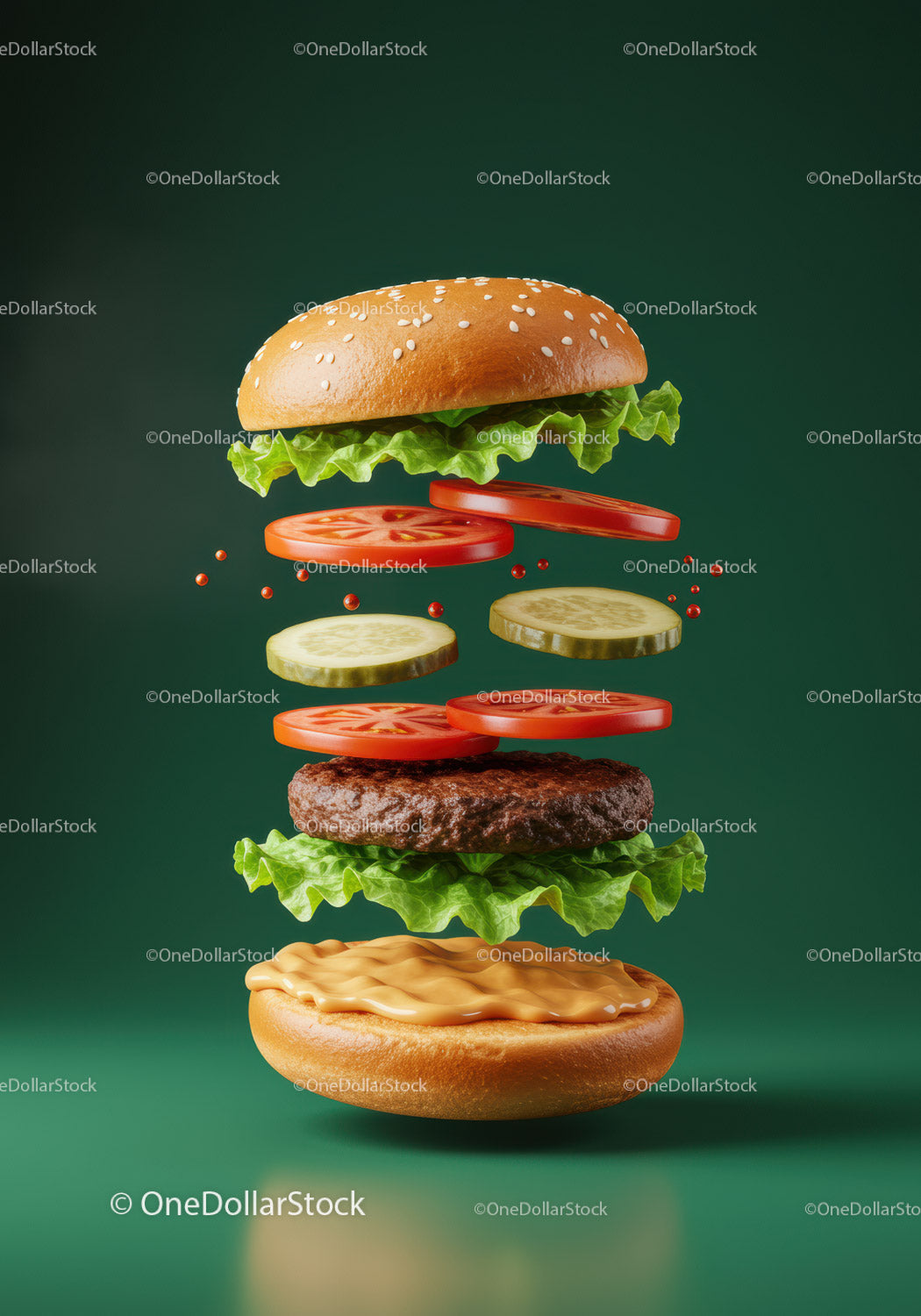 Floating Classic Cheeseburger with Fresh Vegetables