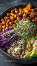 Colorful Plant-Based Bowl with Chickpeas Quinoa and Veggies