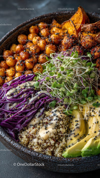 Colorful Plant-Based Bowl with Chickpeas Quinoa and Veggies