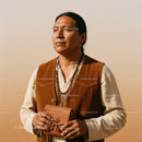 Native American Man Standing in Desert Landscape with Traditional Clothing