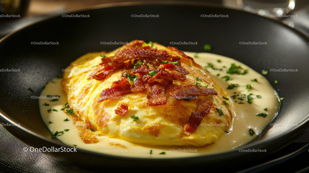Creamy Chicken Breast with Bacon and Herbs in a Black Skillet