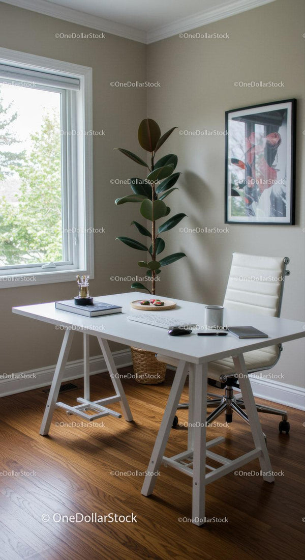 Modern Home Office with Indoor Foliage and Natural Light
